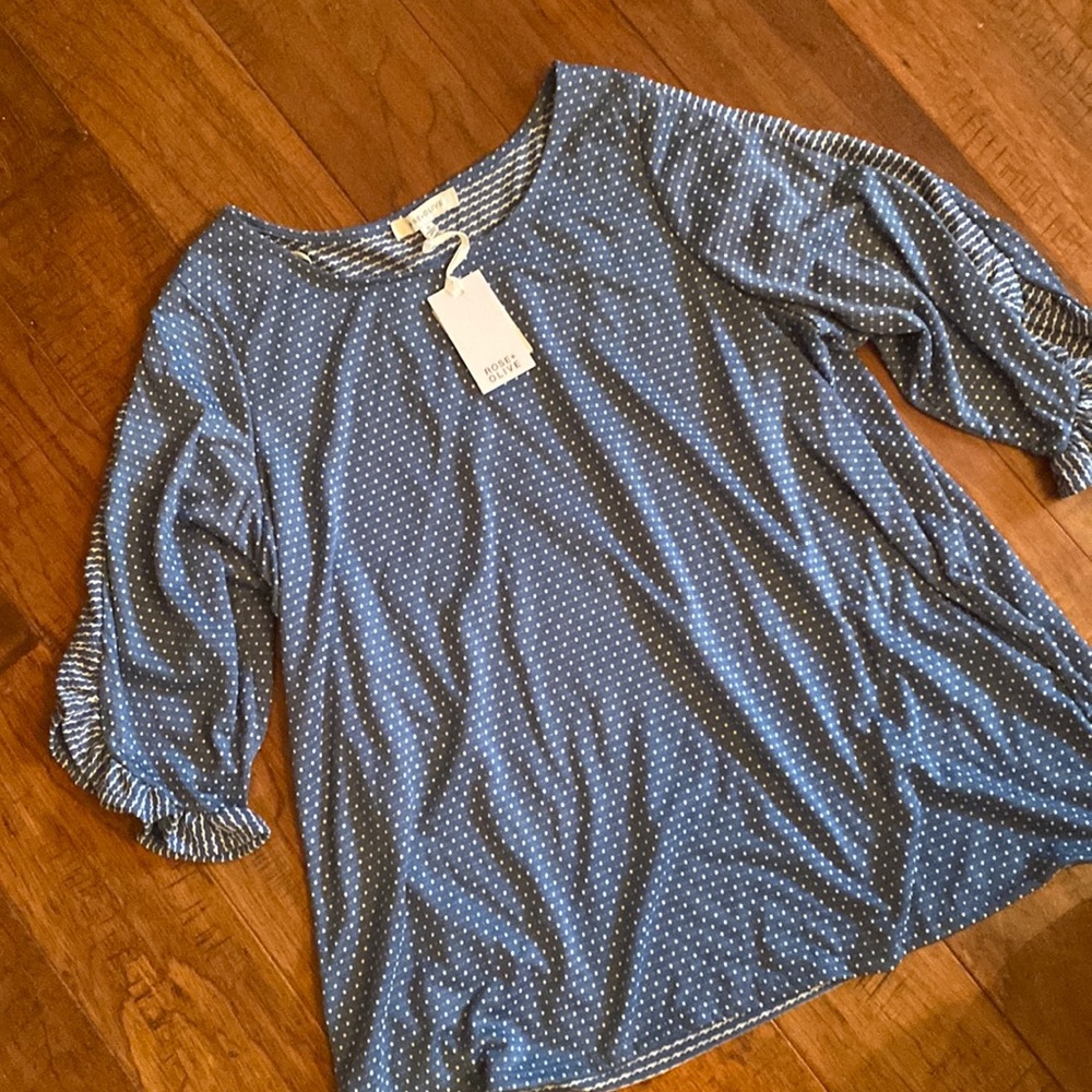 NWT Rose & Olive Blue & White Top 1X